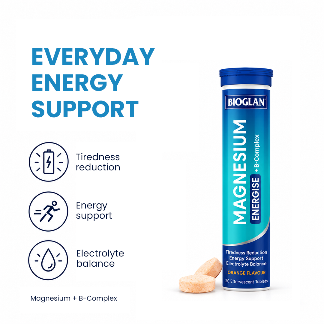 Bioglan Magnesium Energise + B-Complex Orange Flavour – 20 Effervescent Tablets