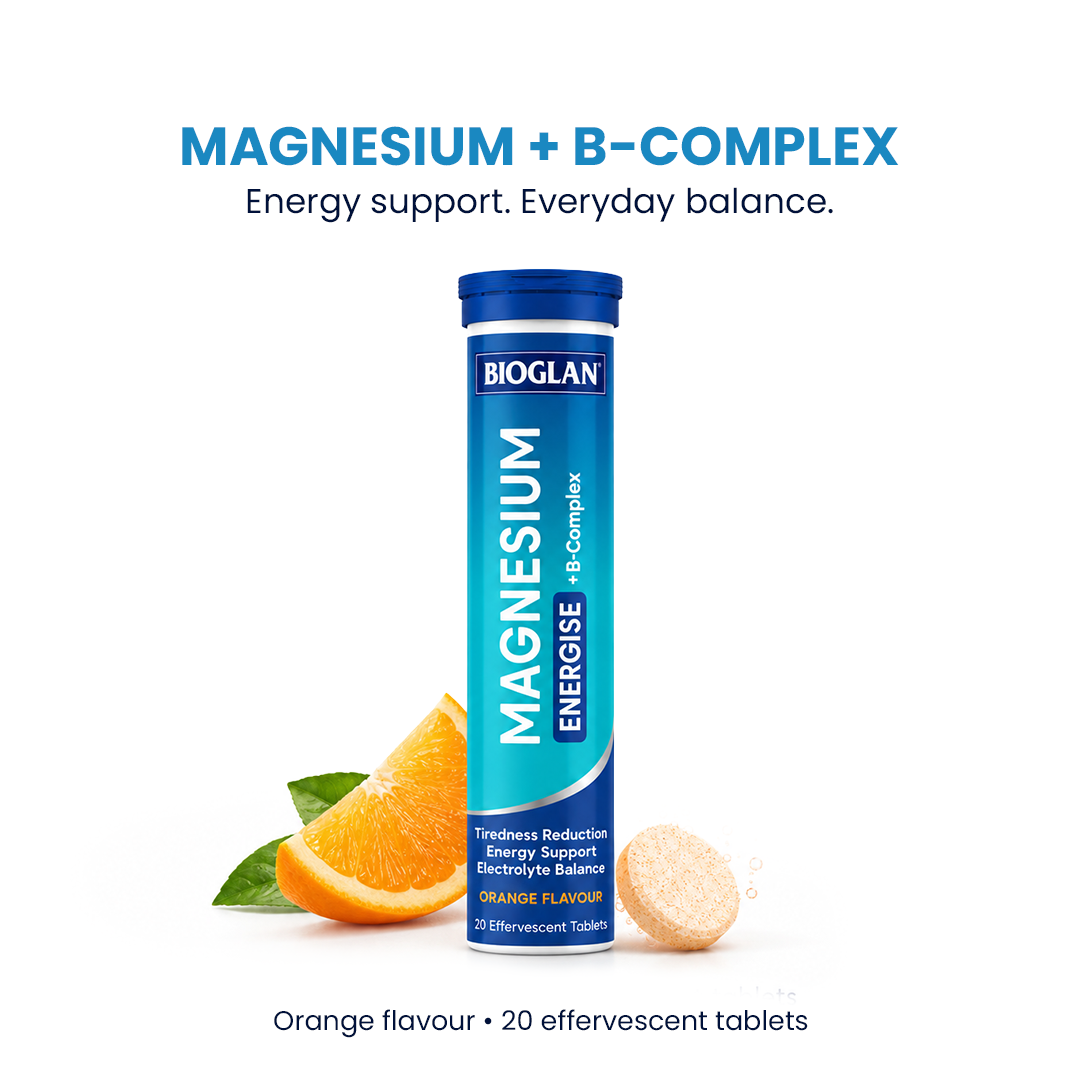 Bioglan Magnesium Energise + B-Complex Orange Flavour – 20 Effervescent Tablets