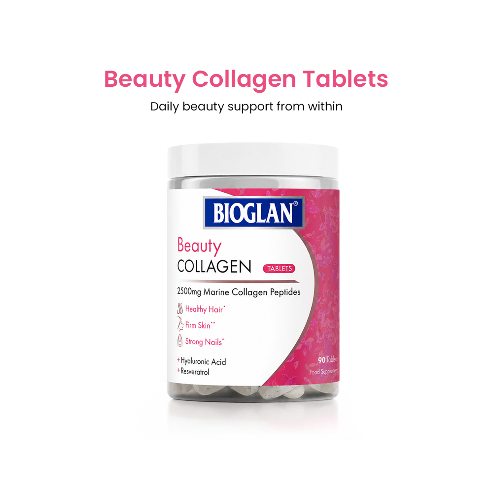 Bioglan Beauty Collagen Tablets – 2500mg Marine Collagen with Hyaluronic Acid, Biotin & Vitamin C – 90 Tablets, Hair/Skin/Nails