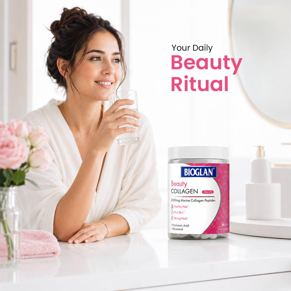 Bioglan Beauty Collagen Tablets – 2500mg Marine Collagen with Hyaluronic Acid, Biotin & Vitamin C – 90 Tablets, Hair/Skin/Nails