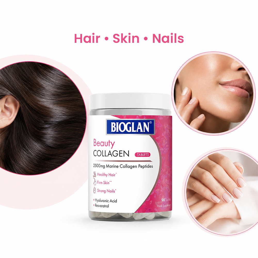Bioglan Beauty Collagen Tablets – 2500mg Marine Collagen with Hyaluronic Acid, Biotin & Vitamin C – 90 Tablets, Hair/Skin/Nails