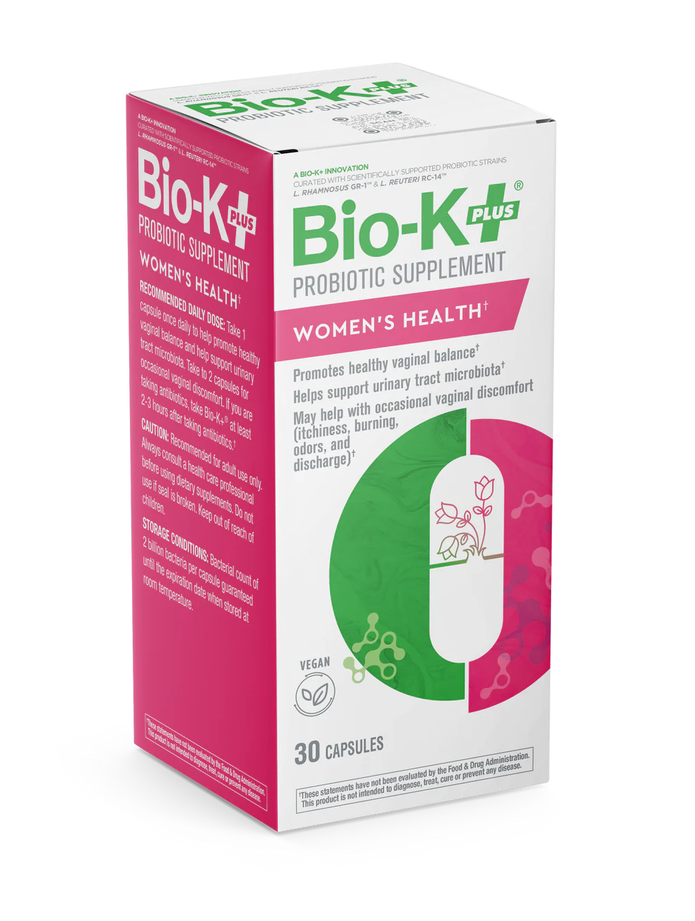 Bio-K+ Probiotic Supplement for Women's Health packaging on a white background