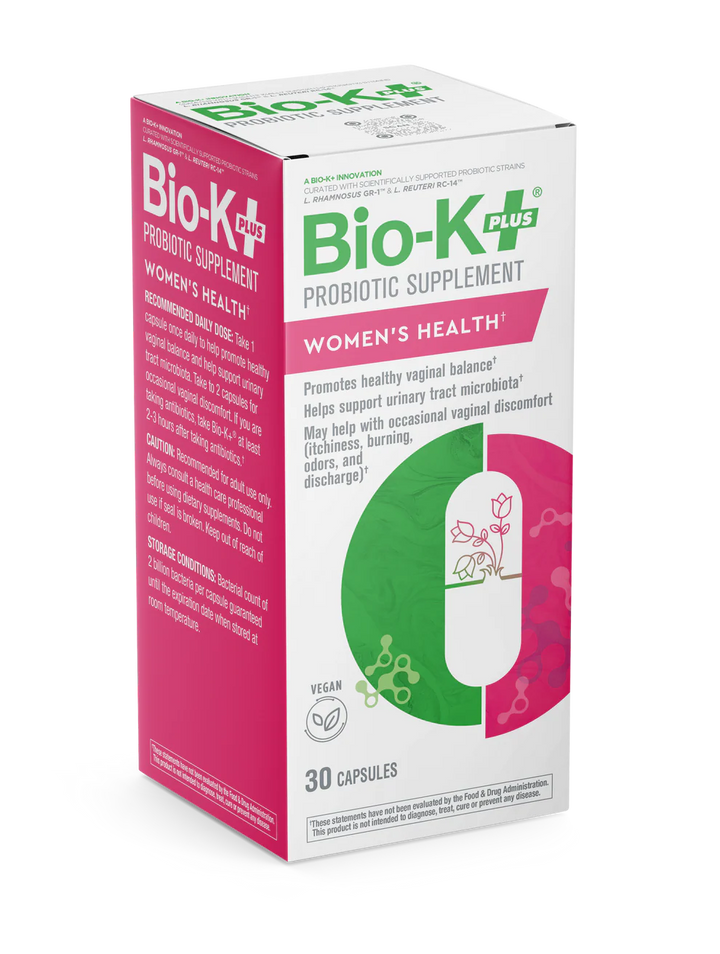 Bio-K+ Probiotic Supplement for Women's Health packaging on a white background