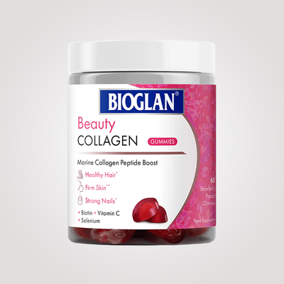 Bioglan Beauty Collagen Gummies – 1000mg Marine Collagen with Biotin & Vitamin C – 60 Strawberry Gummies for Hair, Skin & Nails
