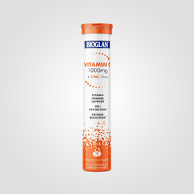 Bioglan Vitamin C 1000mg + Zinc Effervescent – 20 Orange Tablets for Immune Support – Dissolvable Drink, Food Supplement