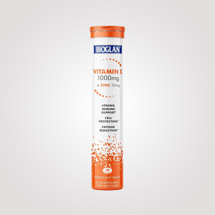 Bioglan Vitamin C 1000mg + Zinc Effervescent – 20 Orange Tablets for Immune Support – Dissolvable Drink, Food Supplement