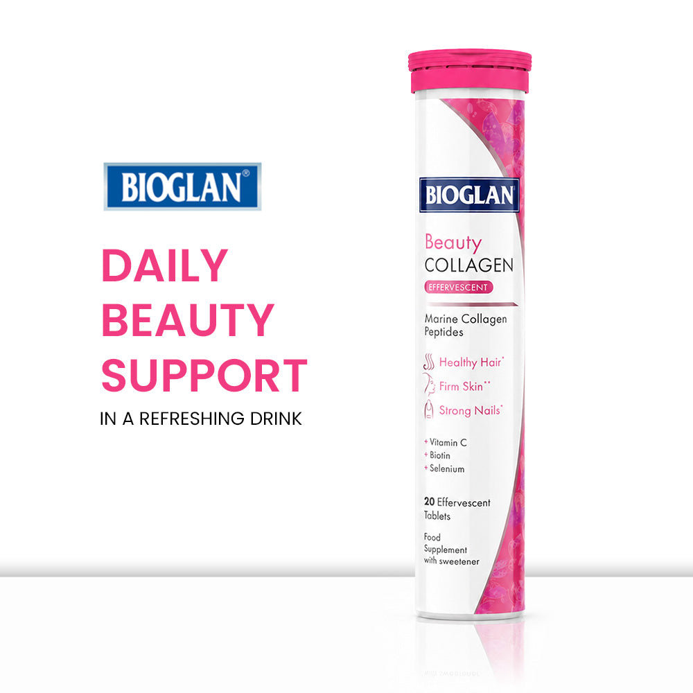 Bioglan Beauty Collagen Effervescent 1000mg Marine Collagen + Vitamin C & Biotin – 20 Berry Tablets for Hair & Skin
