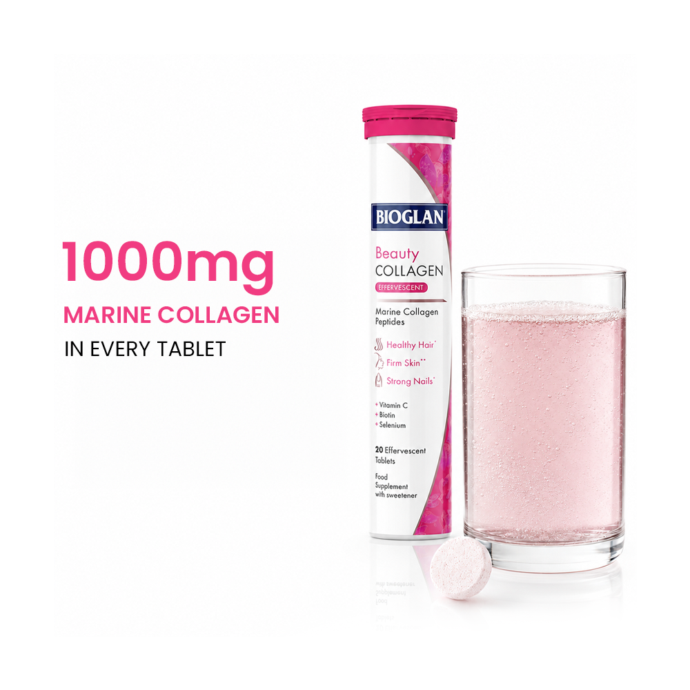 Bioglan Beauty Collagen Effervescent 1000mg Marine Collagen + Vitamin C & Biotin – 20 Berry Tablets for Hair & Skin