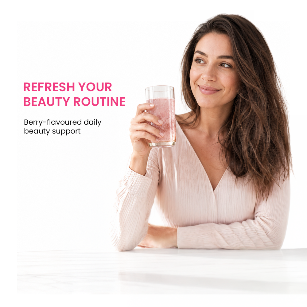 Bioglan Beauty Collagen Effervescent 1000mg Marine Collagen + Vitamin C & Biotin – 20 Berry Tablets for Hair & Skin