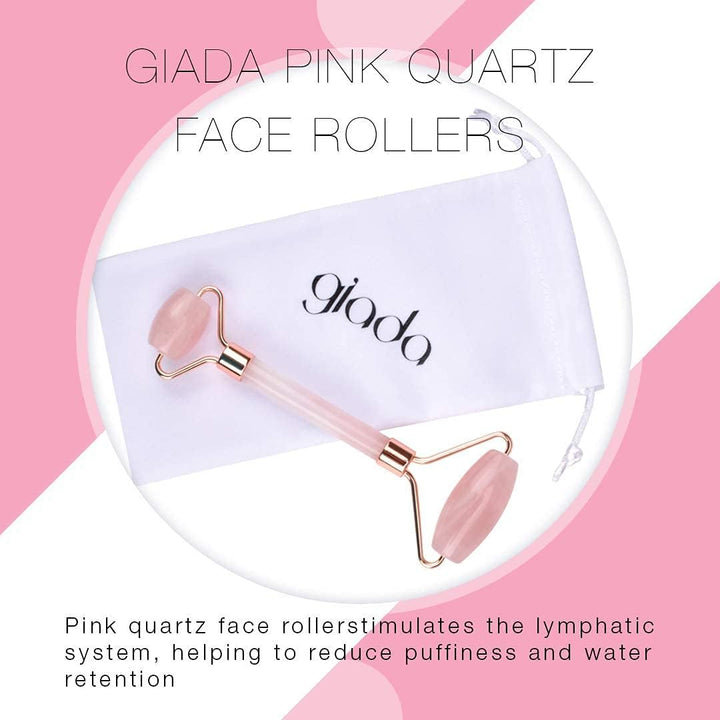 Giada Rose Quartz Face Roller 100% Genuine Rose Quartz - Reduce Puffiness