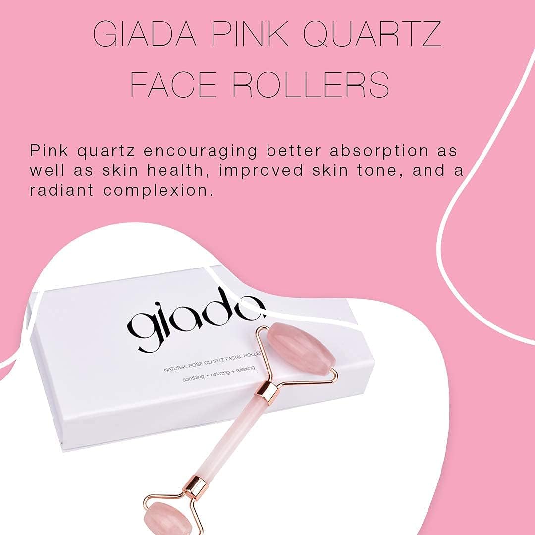 Giada Rose Quartz Face Roller 100% Genuine Rose Quartz - Improve Skin Tone