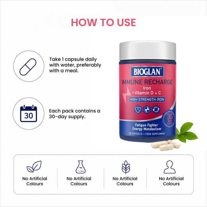 Bioglan Immune Recharge - Iron, Vitamin D, C & B12 - 30 Capsules