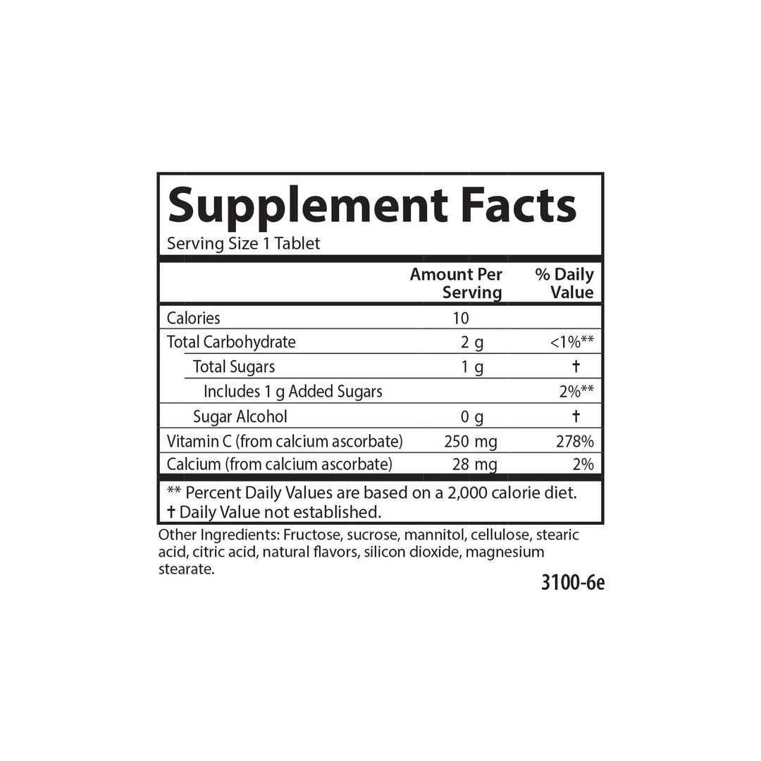Carlson Kid's Chewable Vitamin C 60 Tablets - Supplement Facts