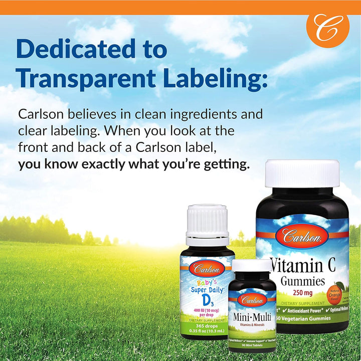 Carlson Kid's Chewable Vitamin C 60 Tablets - Transparent Labeling