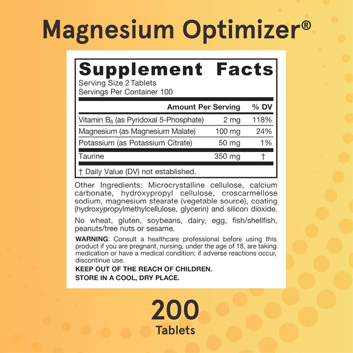 Jarrow Formulas Magnesium Optimizer 200 Tablets - Supplement Facts