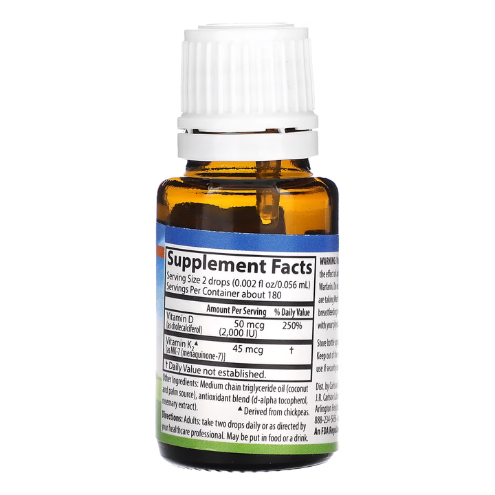 Carlson Super Daily D3 + K2 360 Vegetarian Drops - Directions Adults Take 2 Drops Daily