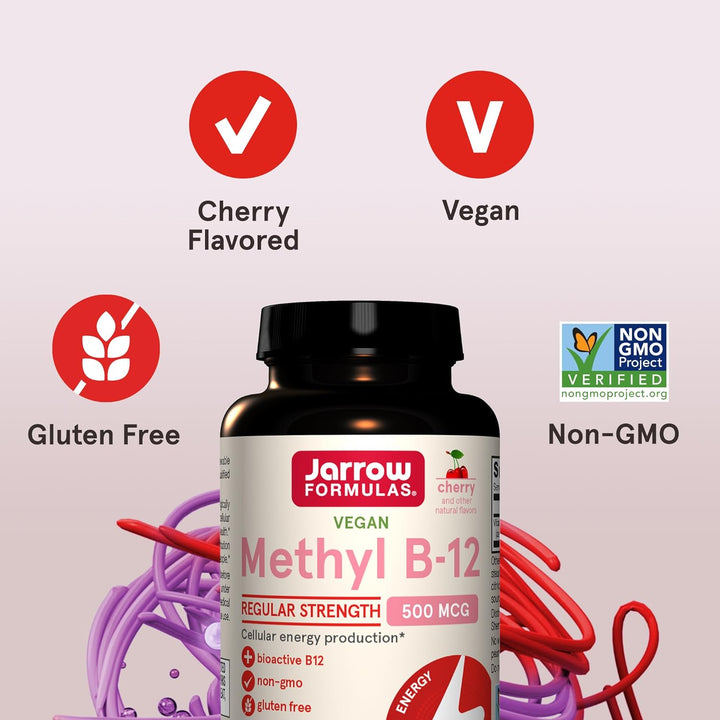 Jarrow Formulas Methyl B-12 500mcg 100 Tablets - Cherry Flavoured