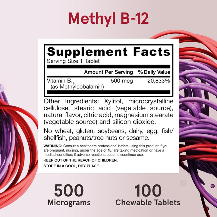 Jarrow Formulas Methyl B-12 500mcg 100 Tablets - Supplement Facts