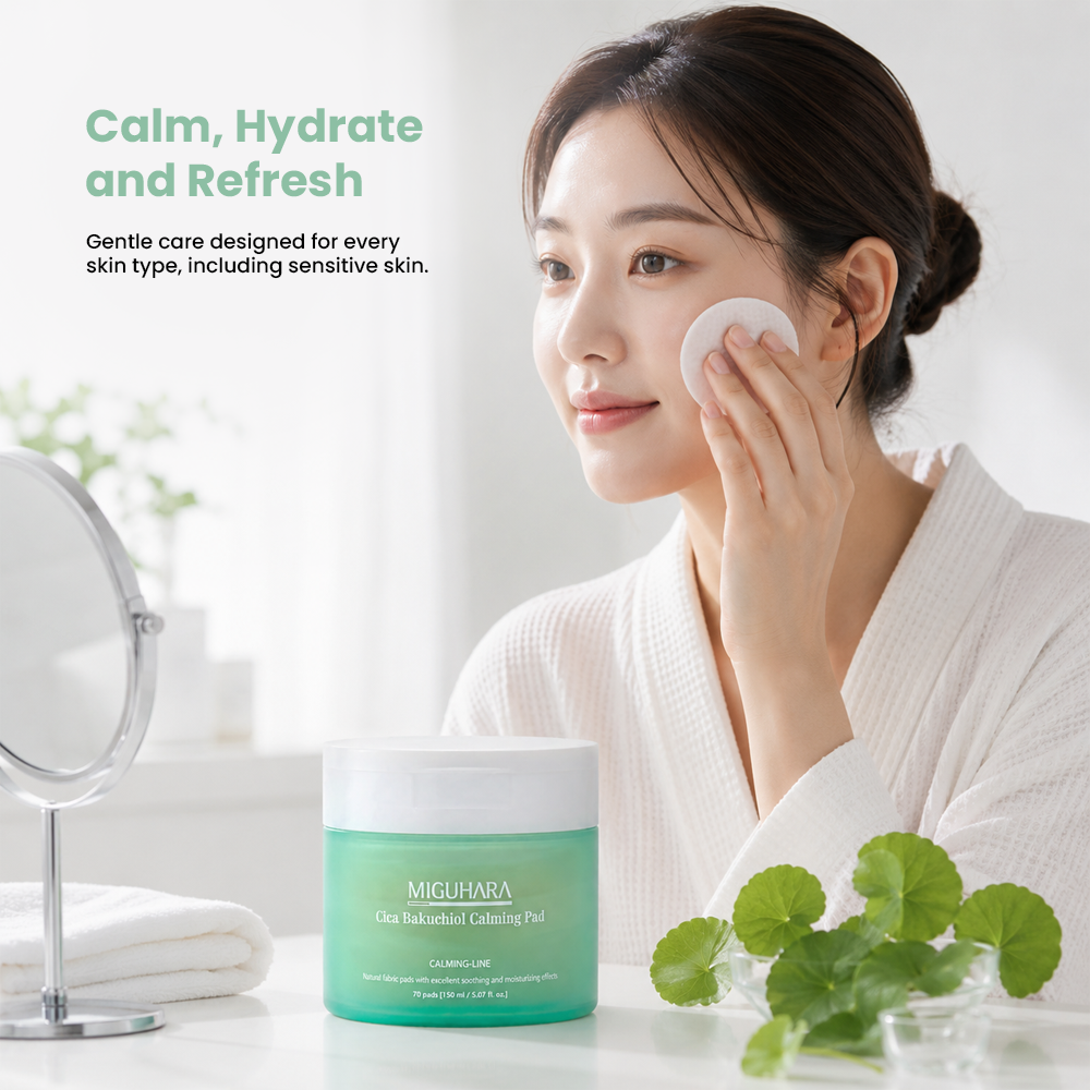 Miguhara Cica Bakuchiol Calming Pad, Natural Fabric Pads with Excellent Soothing and Moisturizing Effects - 70 Pads 150 ml