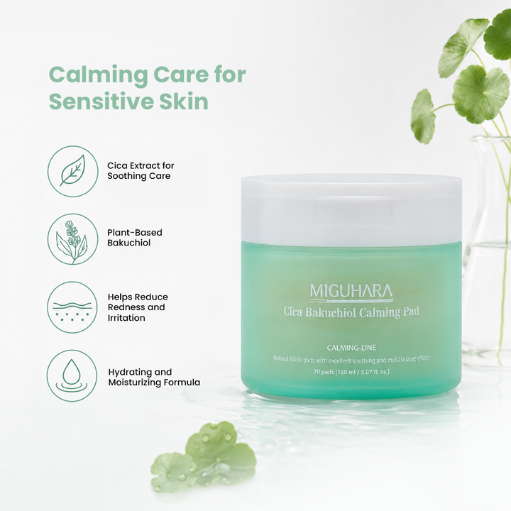 Miguhara Cica Bakuchiol Calming Pad, Natural Fabric Pads with Excellent Soothing and Moisturizing Effects - 70 Pads 150 ml