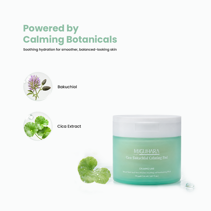 Miguhara Cica Bakuchiol Calming Pad, Natural Fabric Pads with Excellent Soothing and Moisturizing Effects - 70 Pads 150 ml