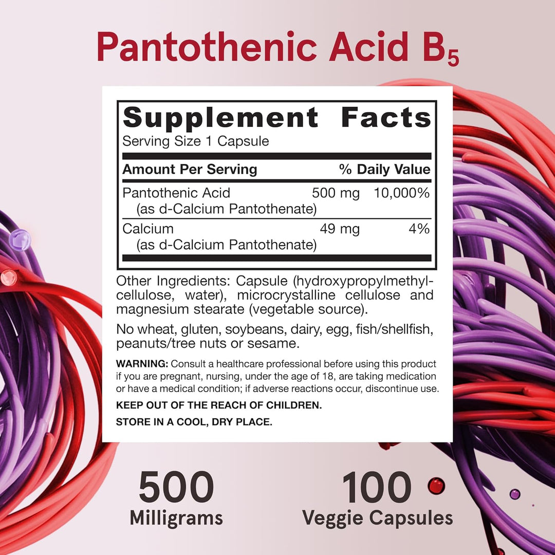 Jarrow Formulas Pantothenic Acid B5 500mg 100 Capsules - Supplement Facts