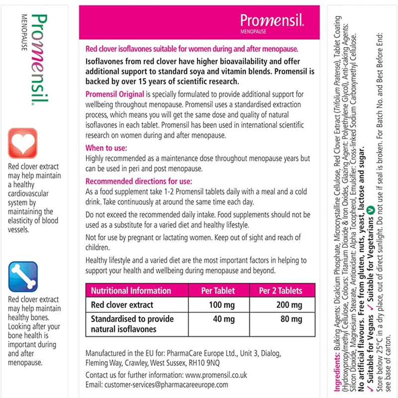 Promensil Menopause Original Formula 30 Tablets - Suitable for Women During and After Menopause