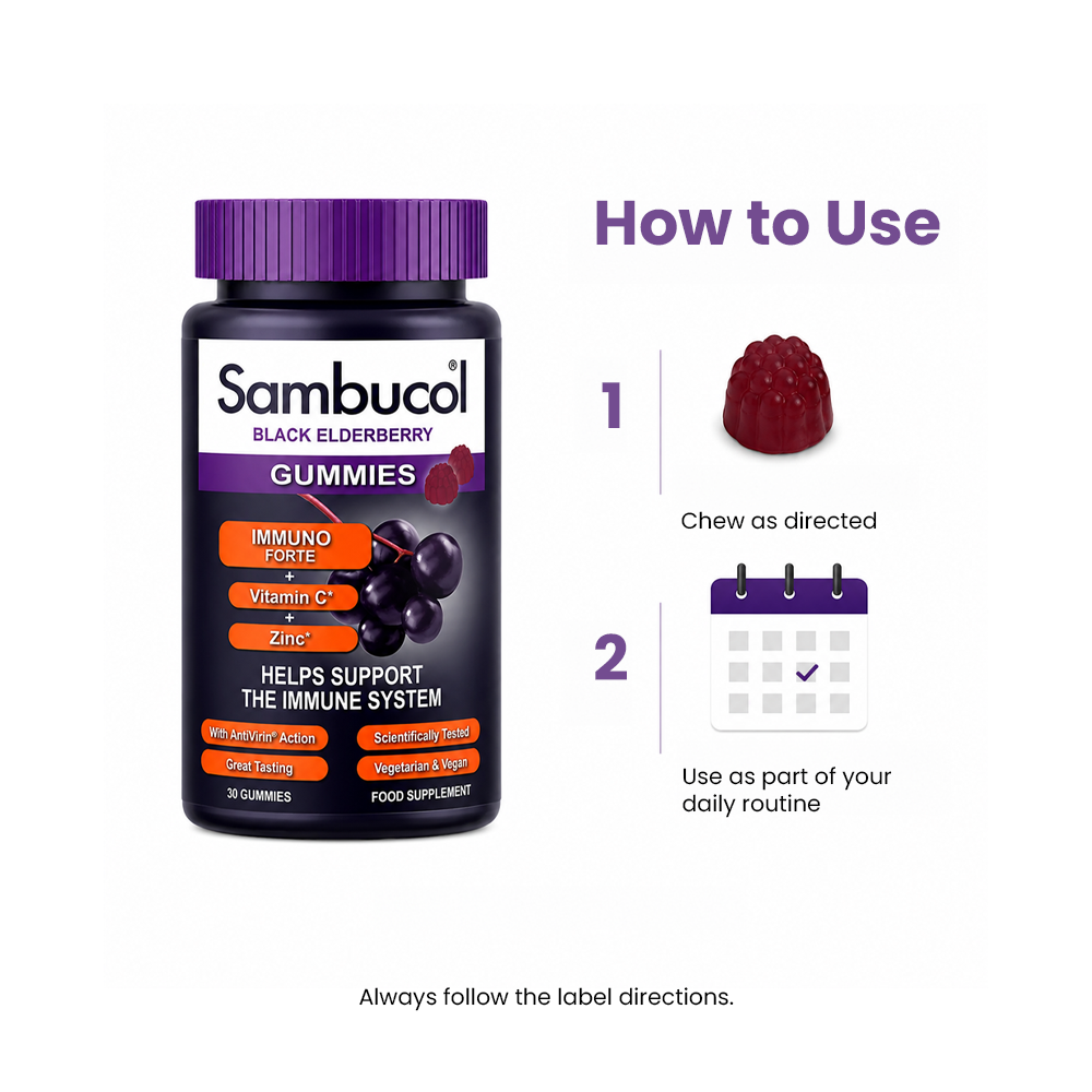 Sambucol Black Elderberry Vitamin C + Zinc Gummies - 30 Gummies