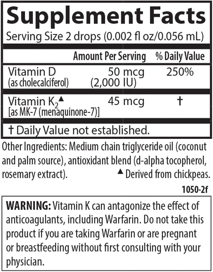 Carlson Super Daily D3 + K2 360 Vegetarian Drops - Supplement Facts