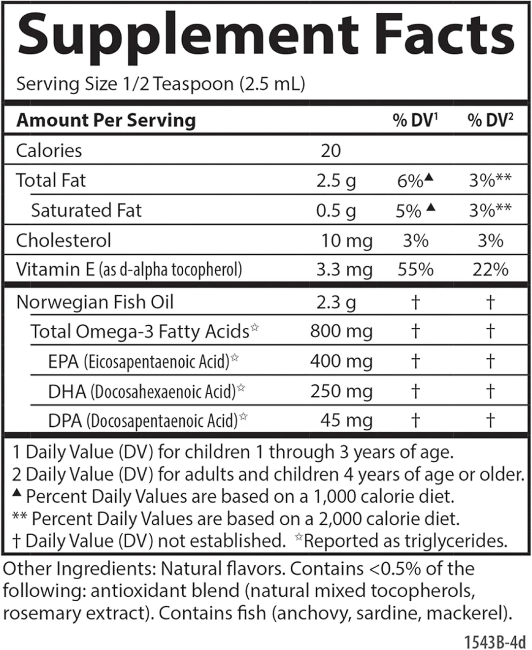 Carlson The Very Finest Fish Oil 800mg Omega-3 Natural Lemon for Kids 200ml - Supplement Facts
