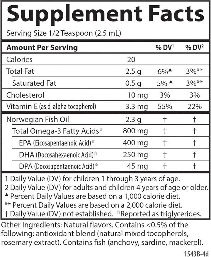 Carlson The Very Finest Fish Oil 800mg Omega-3 Natural Lemon for Kids 200ml - Supplement Facts