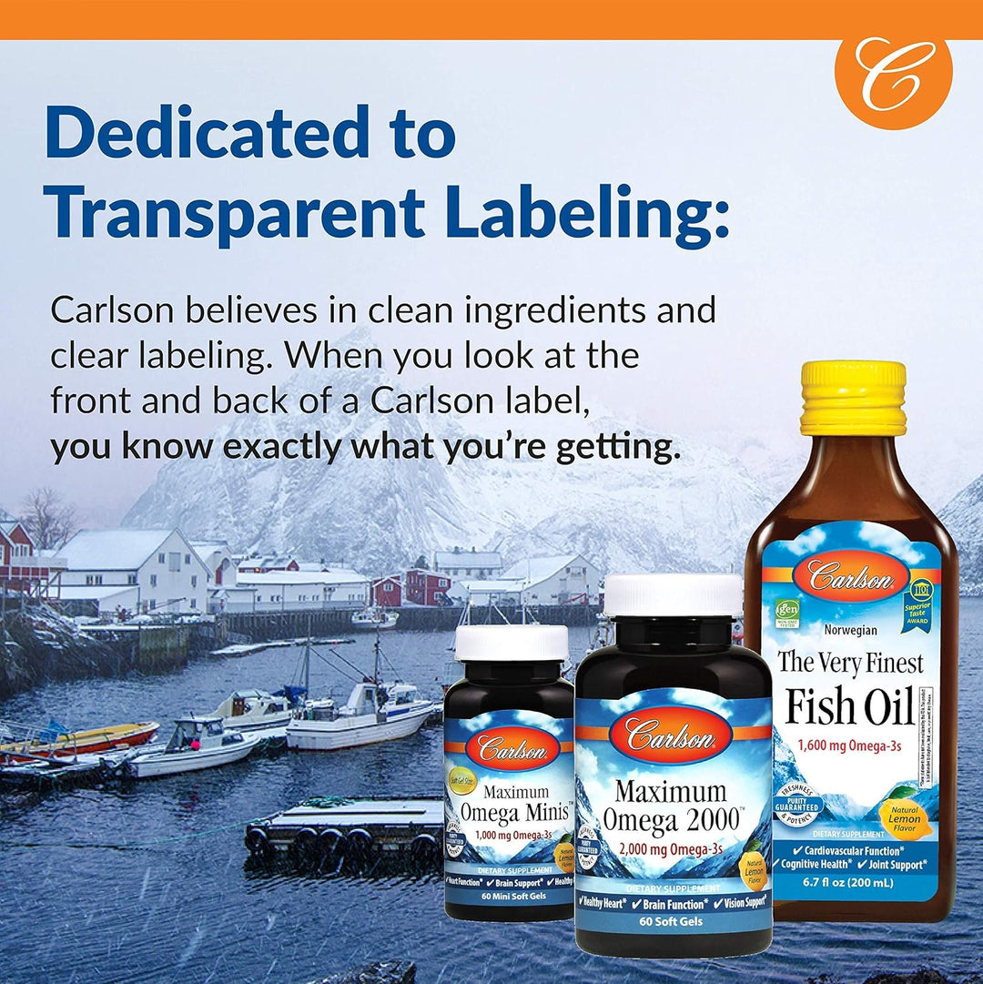 Carlson The Very Finest Fish Oil 800mg Natural Orange for Kids 200ml - Transparent Labeling