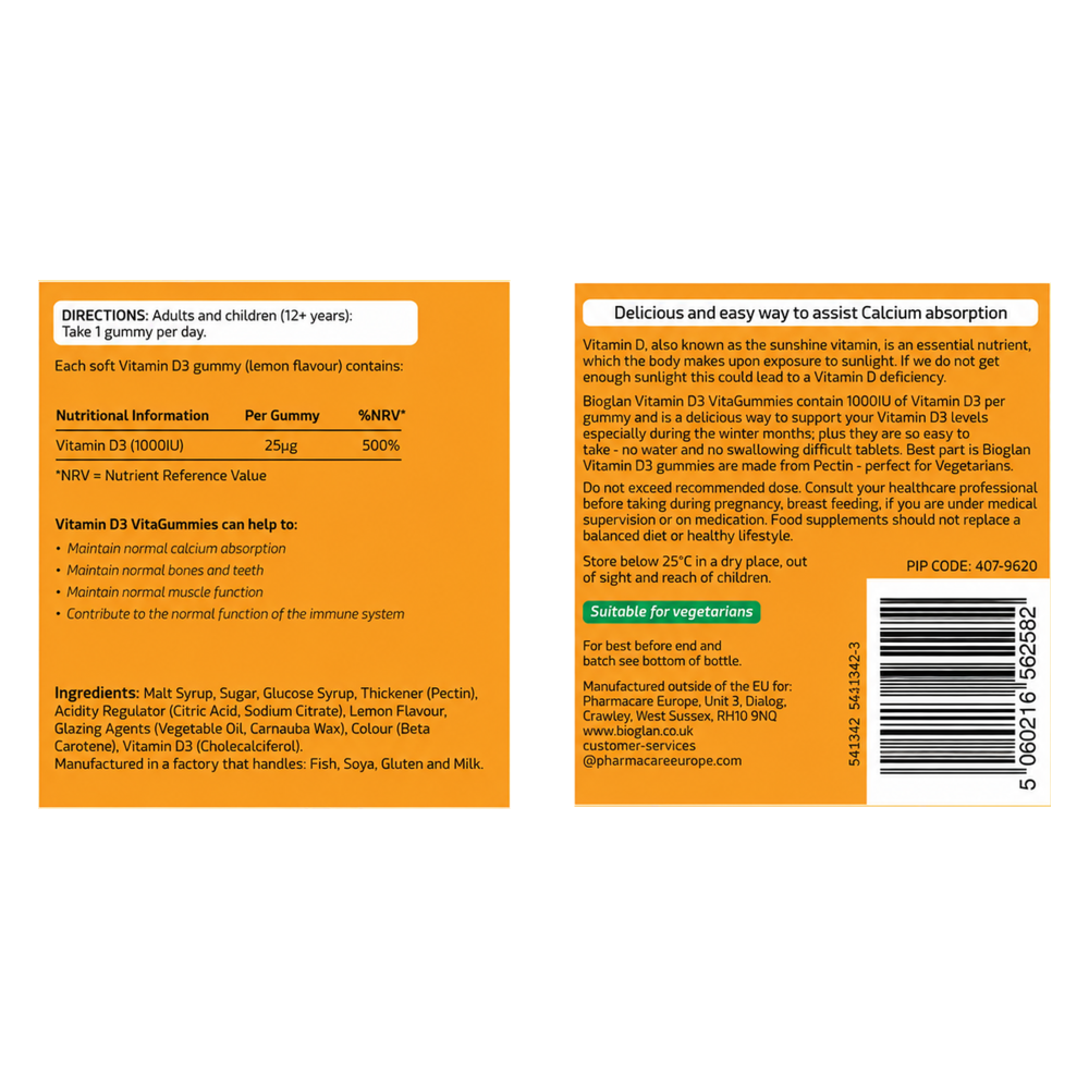 Bioglan Vitamin D3 1000 IU VitaGummies - 60 Soft Gummies