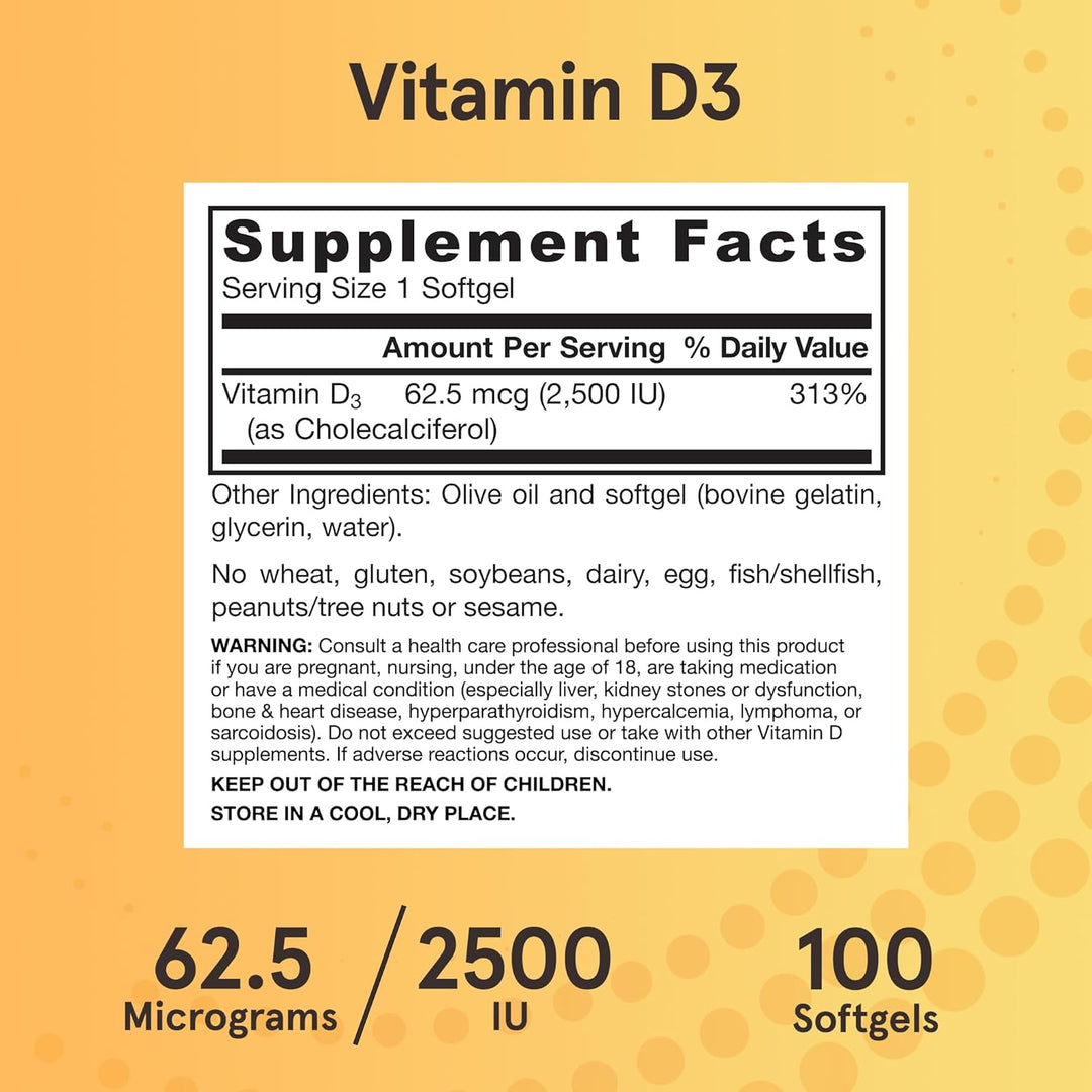Jarrow Formulas Vitamin D3 2500 IU 100 Softgels - Supplement Facts