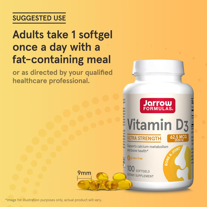 Jarrow Formulas Vitamin D3 2500 IU 100 Softgels - Adults Take 1 Softgel Once A Day