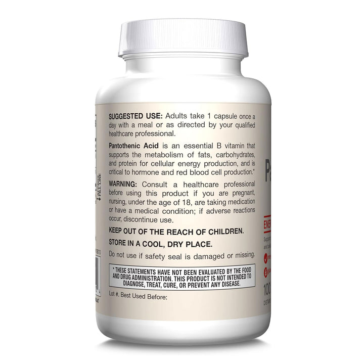 Jarrow Formulas Pantothenic Acid B5 500mg 100 Capsules - Suggested Use