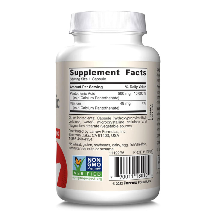 Jarrow Formulas Pantothenic Acid B5 500mg 100 Capsules - No Wheat No Gluten