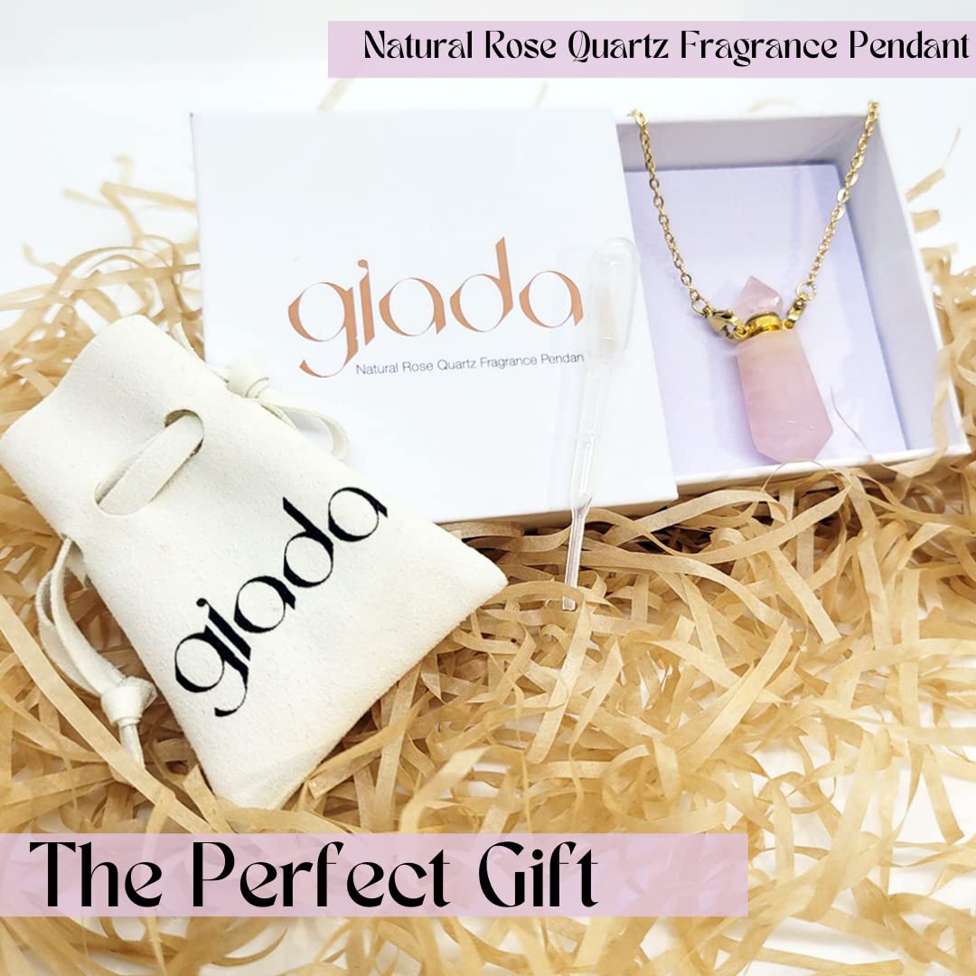 Giada Genuine Rose Quartz Fragrance Pendant with Chain - Perfect Gift