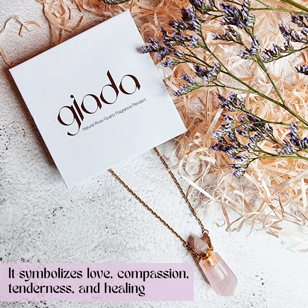 Giada Genuine Rose Quartz Fragrance Pendant with Chain - Symbolizes Healing