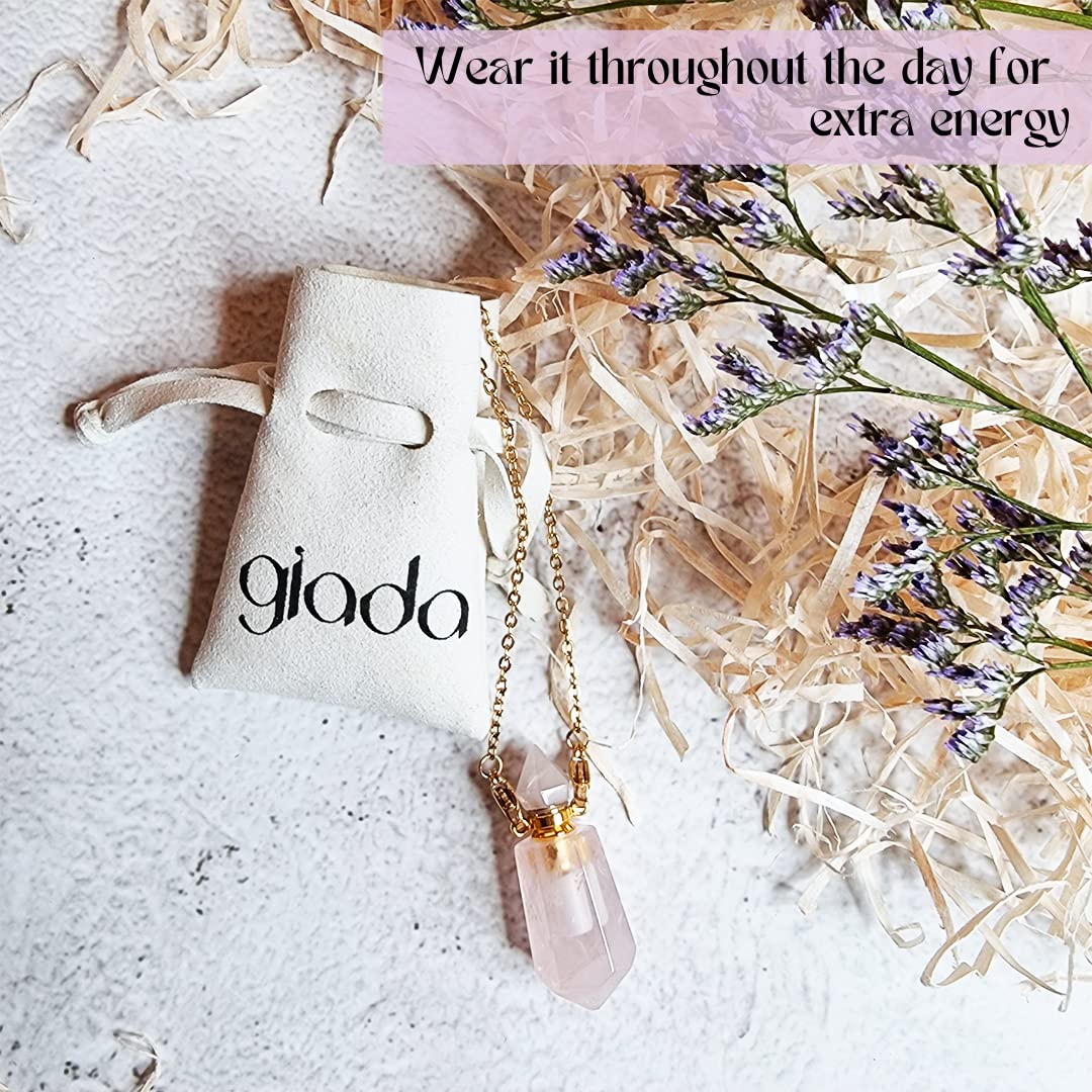 Giada Genuine Rose Quartz Fragrance Pendant with Chain - Wear For Extra Energy