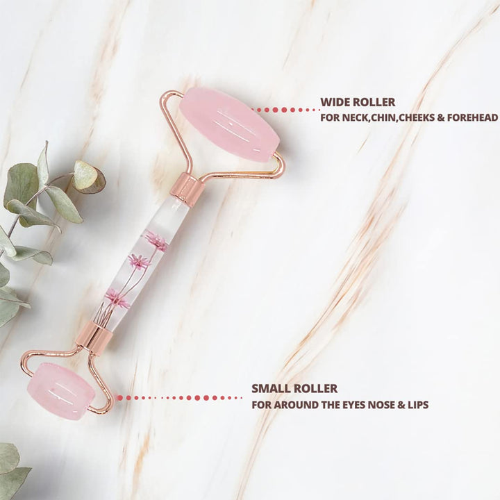 Giada Rose Quartz Face Roller Infused Dry Flower Handle - Wide Roller