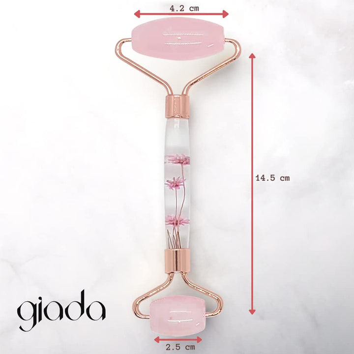 Giada Rose Quartz Face Roller Infused Dry Flower Handle - Product Measurement