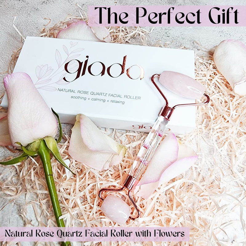 Giada Rose Quartz Face Roller Infused Dry Flower Handle - With Flowers