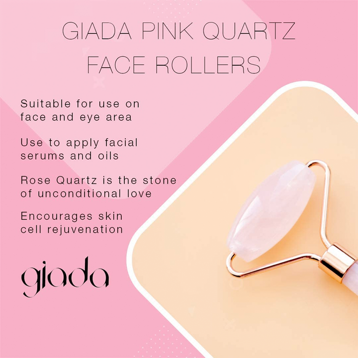 Giada Rose Quartz Face Roller 100% Genuine Rose Quartz - Use In Face And Eye Area